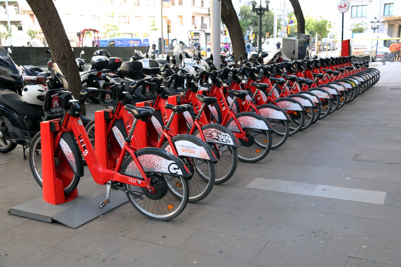 Una estació del Bicing totalment plena -i, per tant, sense cap lloc per deixar-ne- a l'avinguda de la Catedral.
