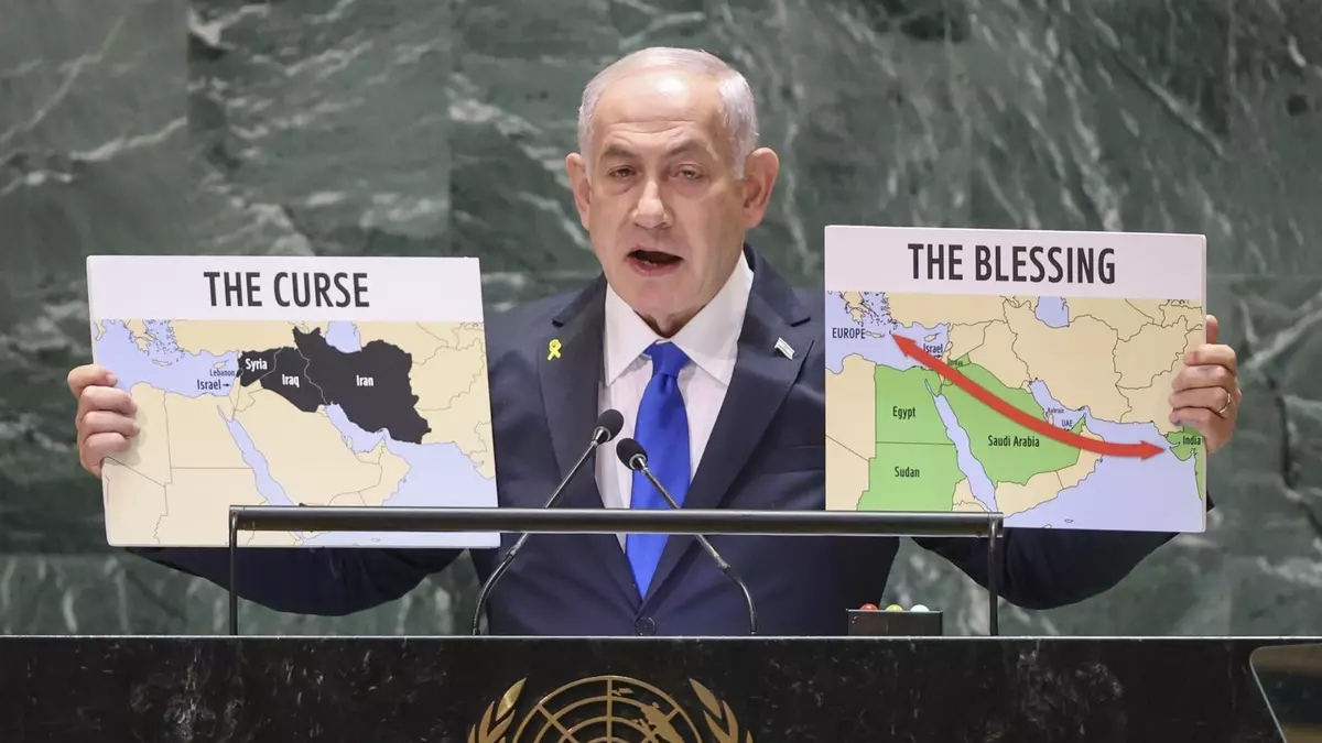 Benjamin Netanyahu a la 79a sessió de l’Assemblea General de les Nacions Unides el 27 de setembre de 2024. Benjamin Netanyahu a la 79a sessió de l’Assemblea General de les Nacions Unides el 27 de setembre de 2024.