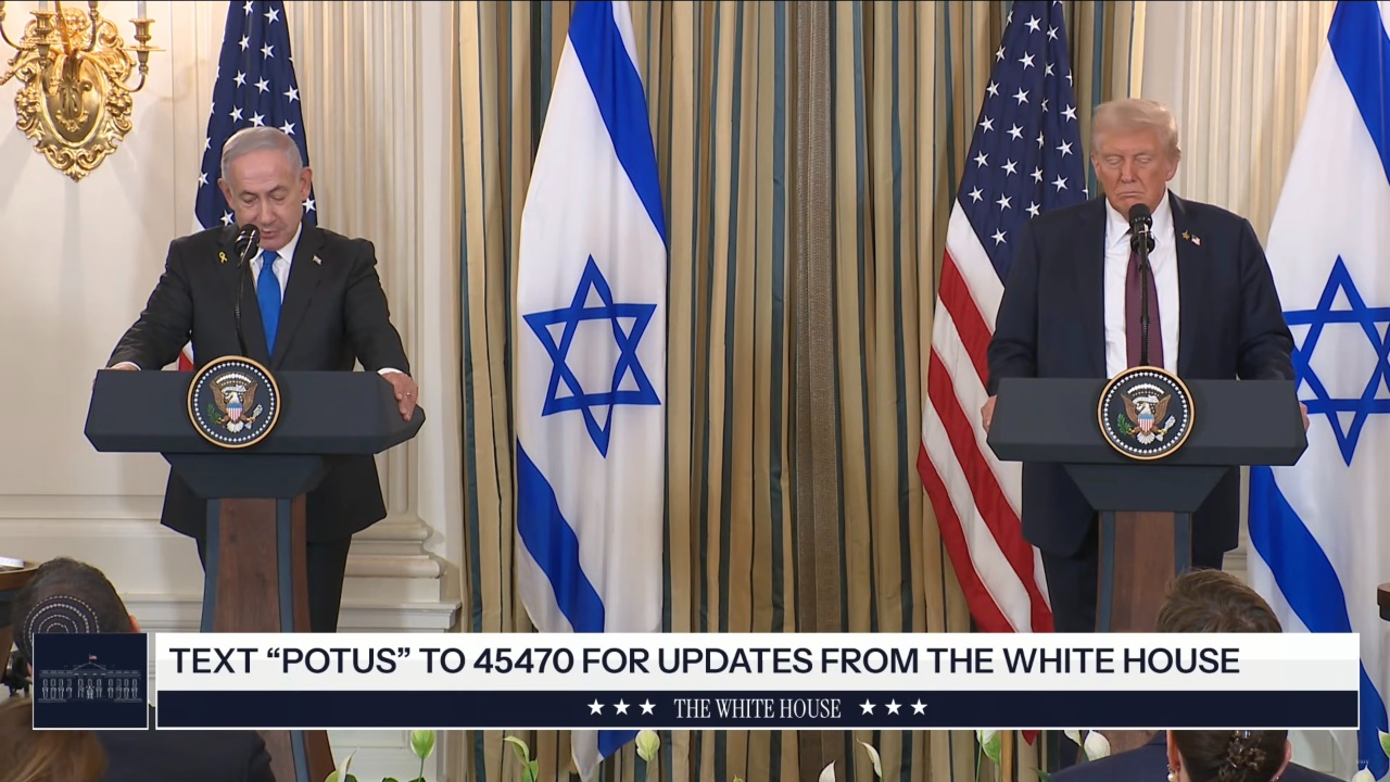 El primer ministre d'Israel, Benjamin Netanyahu, i el president dels EUA, Donald Trump, en roda de premsa a la Casa Blanca. El primer ministre d'Israel, Benjamin Netanyahu, i el president dels EUA, Donald Trump, en roda de premsa a la Casa Blanca.