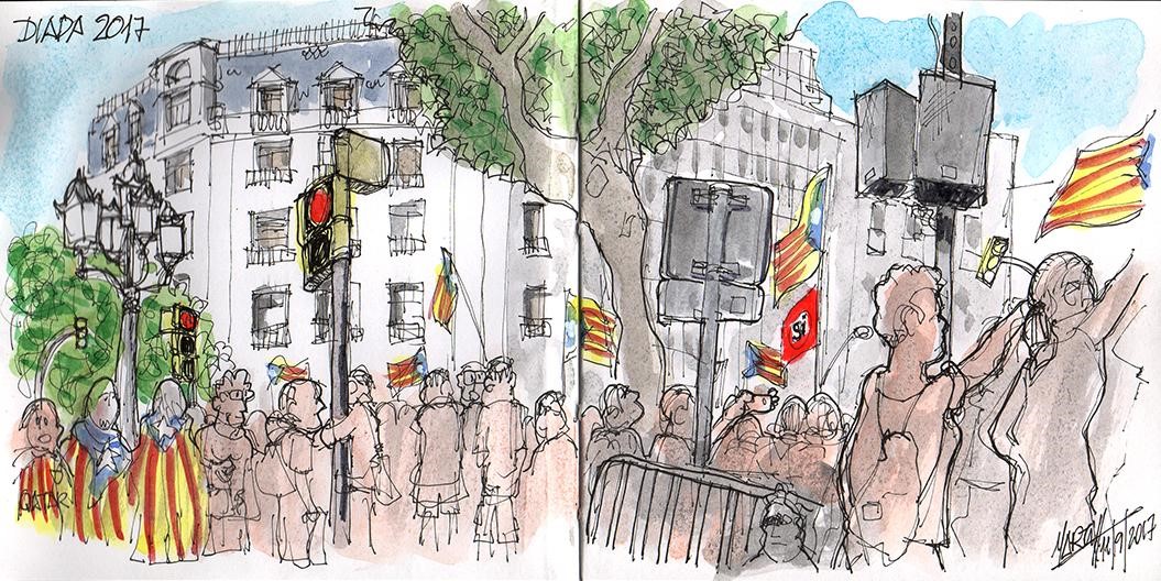 Dibuix de Martí Viladomat de la Diada del 2017