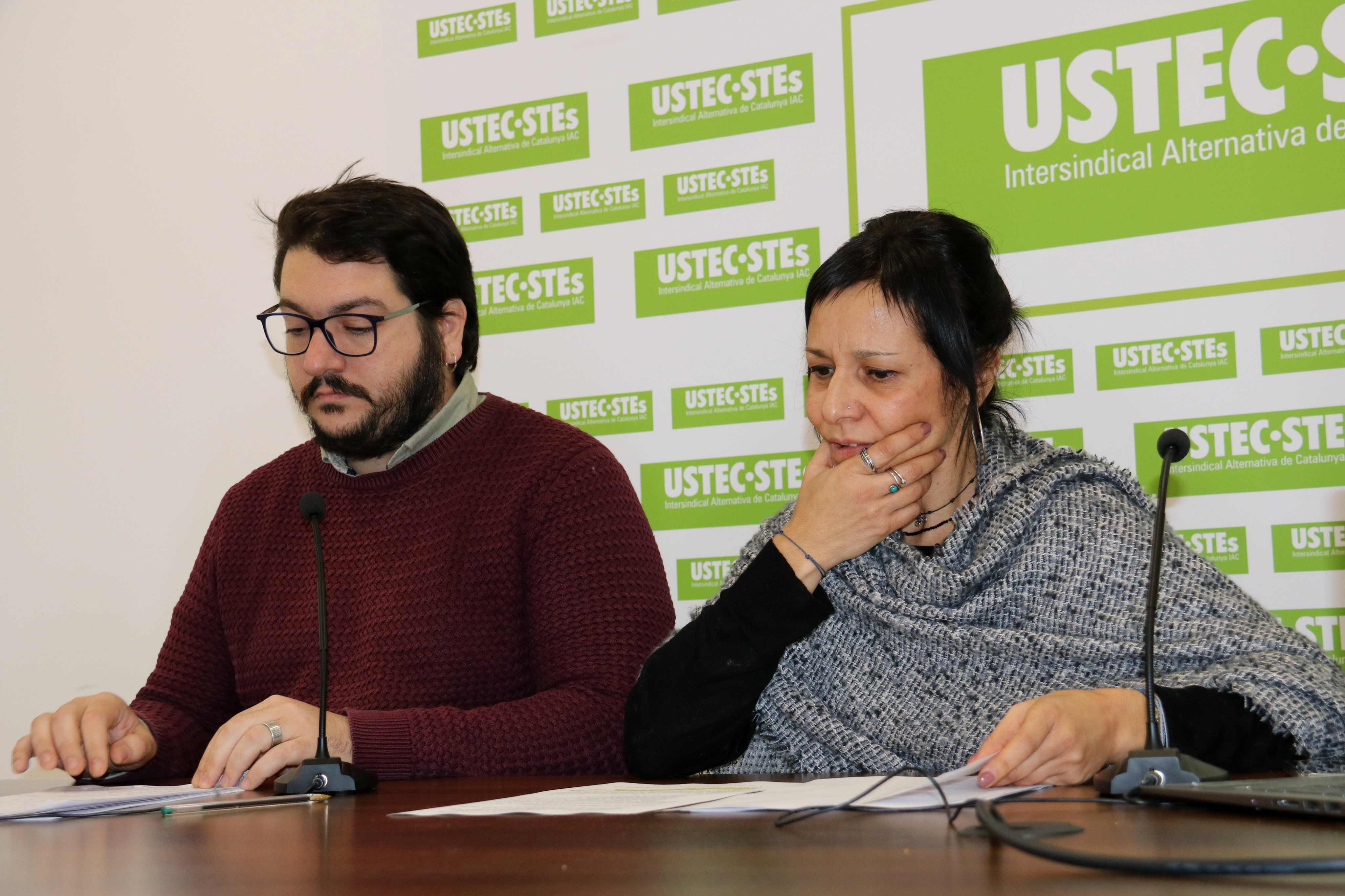 La portaveu d'USTEC, Iolanda Segura, i el coordinador d'acció sindical, Andreu Mumbrú, anuncien vaga als centres educatius el 25 i 26 de gener La portaveu d'USTEC, Iolanda Segura, i el coordinador d'acció sindical, Andreu Mumbrú, anuncien vaga als centres educatius el 25 i 26 de gener