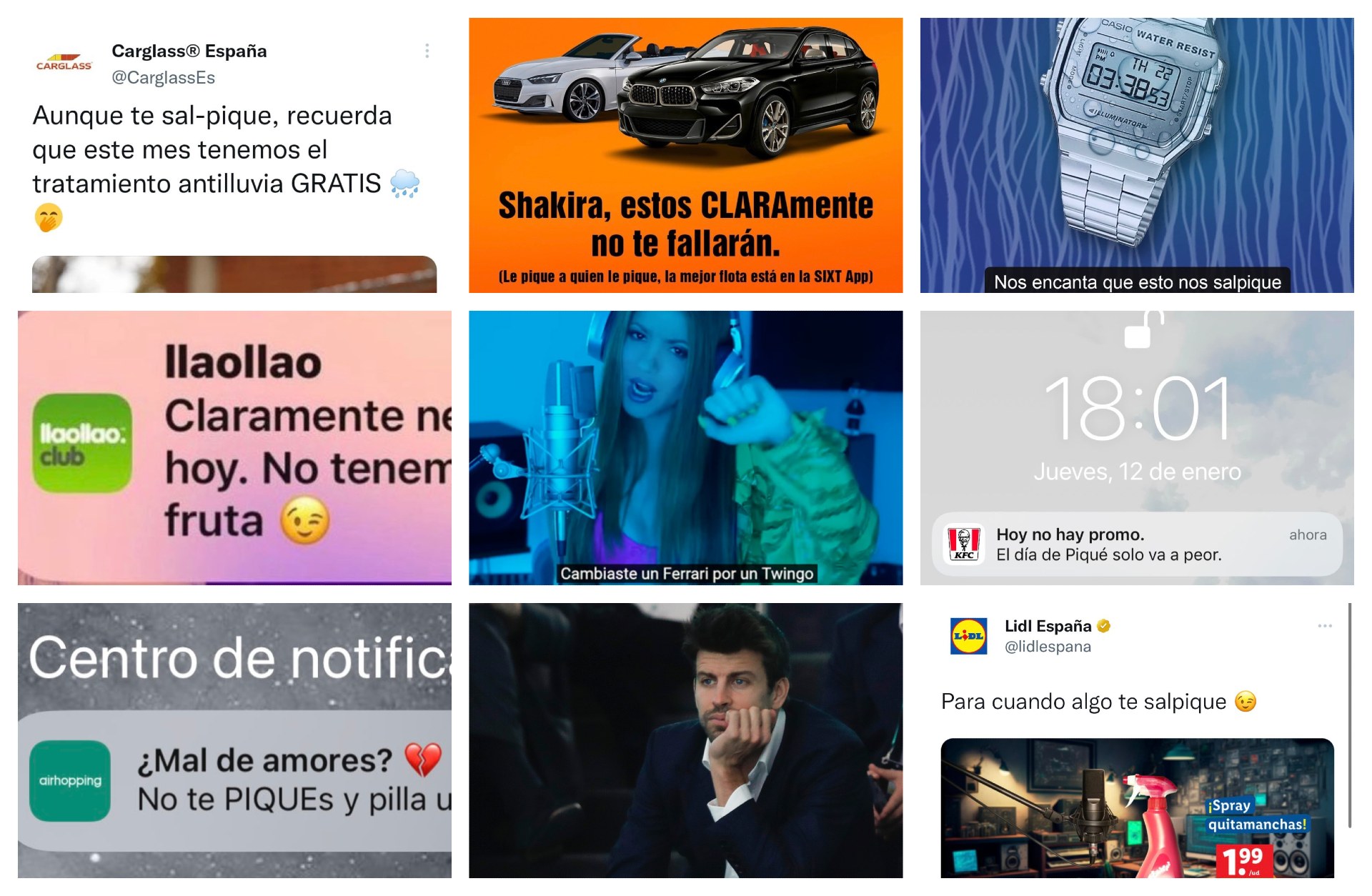 'Collage' amb diferents piulades de marques que han aprofitat la cançó de Shakira per fer màrqueting